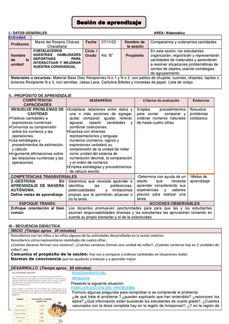 Sesion Comparamos Cantidades I DATOS GENERALES AREA Matemática