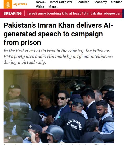 Pakistans Imran Khan Delivers AI Generated Speech To Campaign From