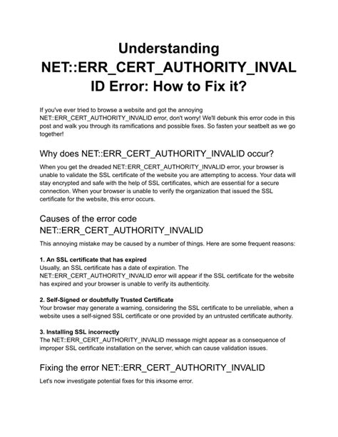 Ppt Understanding Net Err Cert Authority Invalid Error How To Fix