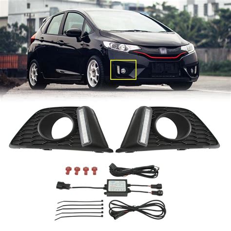 For Honda Fit Jazz 15~ Front Bumper Driving Fog Light Led Drl Daytime Running Lights Daylight