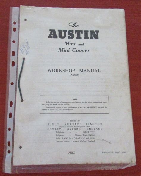 Austin Mini And Mini Cooper Workshop Manual Ebay