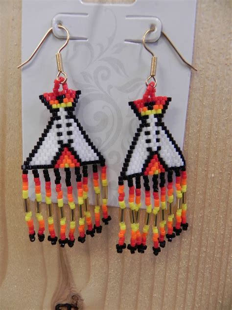 Native American Hand Crafted Seed Bead Teepee Earrings Beadwork