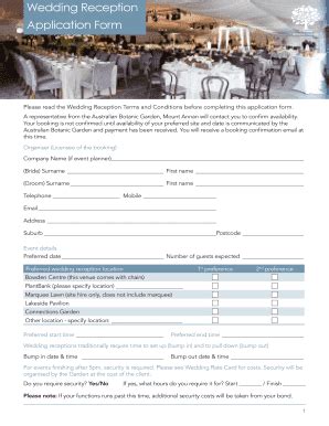 Fillable Online Wedding Reception Application Form Fax Email Print