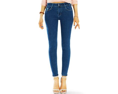 Be Styled Medium Waist Röhrenjeans Skinny Denim Hosen Stretch Slimfit Hoch Geschnitten Damen