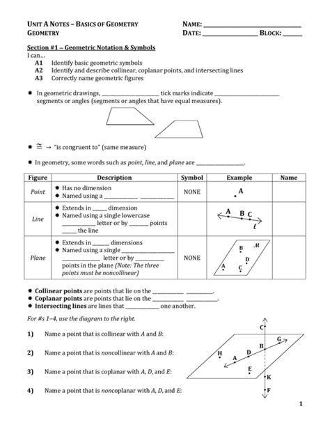 Chapter 1 Notes Basics Of Geometry