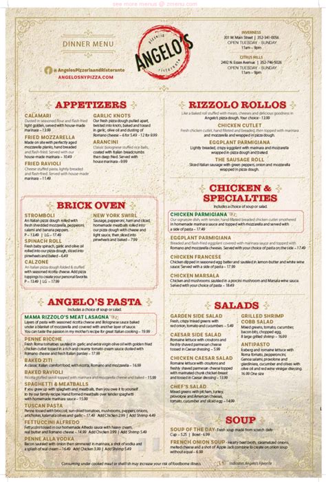 Online Menu Of Angelos Pizzeria 2 Restaurant Hernando Florida 34442