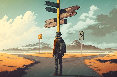 premium photo  person standing   crossroads    signpost