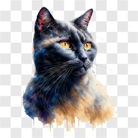 Baixe Pintura Realista De Um Gato Preto Olhos Amarelos Pngs