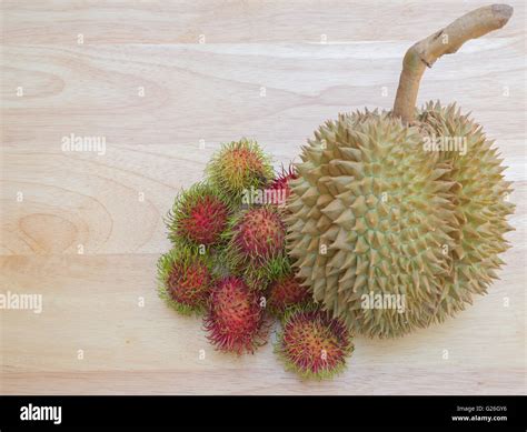 Durian And Rambutan Are Fruits In Thailand Stock Photo Alamy