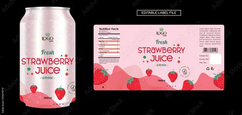 Strawberry Juice Label Design Soft Drink Bottle Label Design Soda Can