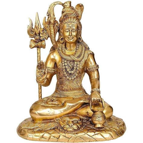 Brass Lord Shiva Seated On The Mountain of Kailash, Height: 10" – AONA