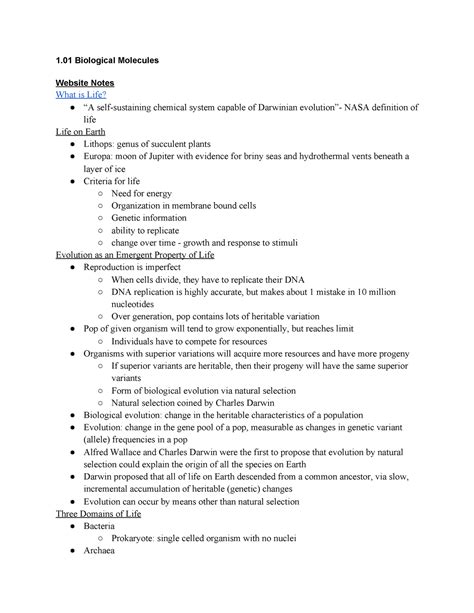 Module 1 Lecture Notes 1 Biological Molecules Website Notes What Is