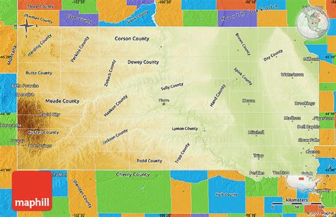 Physical Map Of South Dakota Political Outside