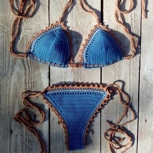 Crochet Bikini Set In Periwinkle Tan Nude Etsy