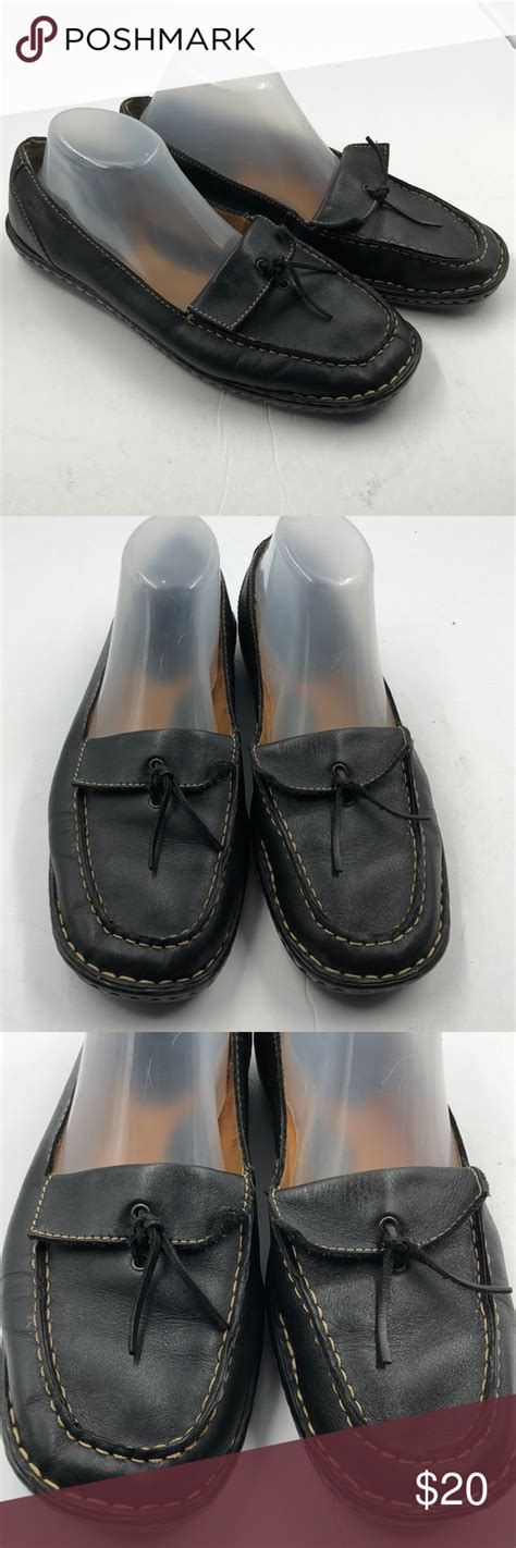 Born Womens Black Leather Slip On Loafers 10 Leather Slip Ons Black Leather Leather