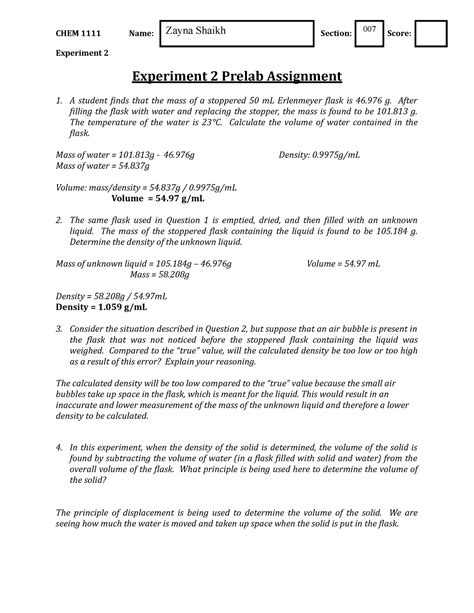 Lab Density B Chem Name Section Score Experiment