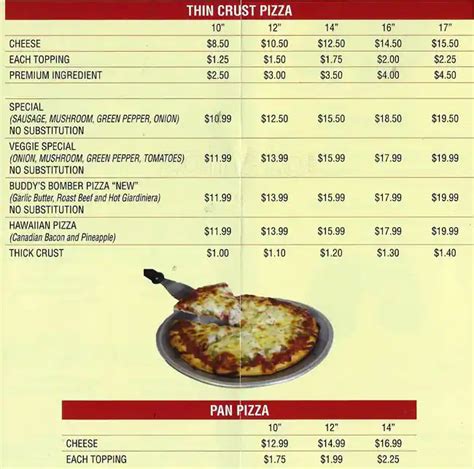 Menu At Buddys Pizza Pizzeria Burbank