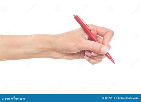 Female Hand Holds Red Pen Stock Photo Image Of Creativity 82779110