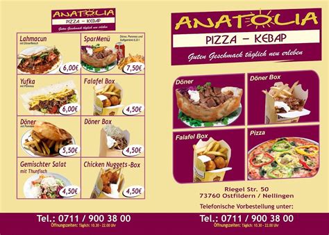 Speisekarte Von Anatolia D Ner Pizza Ostfildern