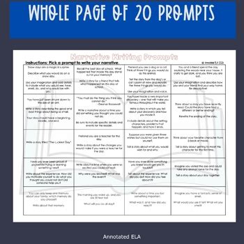 Narrative Writing Prompts by Annotated ELA | TPT