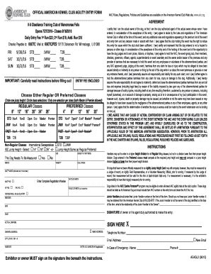 Fillable Online Official American Kennel Club Agility Entry Form Akc