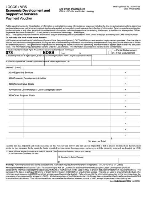 Fillable Form Hud 50080 Edss Economic Development And Supportive