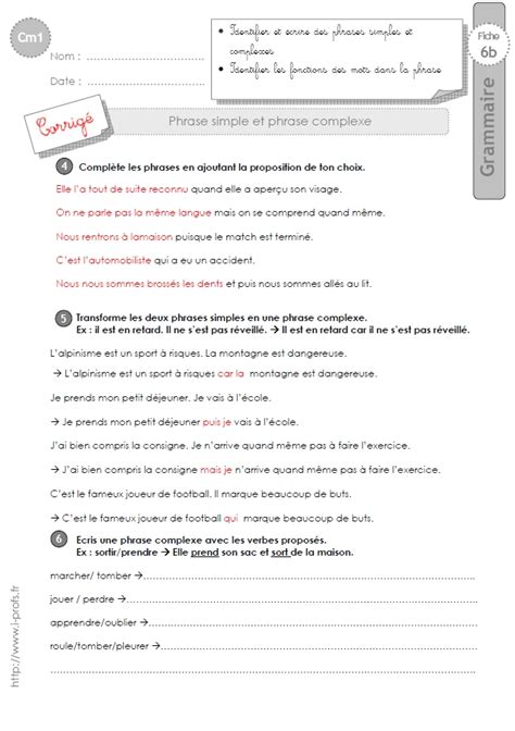 La Phrase Complexe Exercices Corrig S Pdf Pdf Cours Exercices Examens