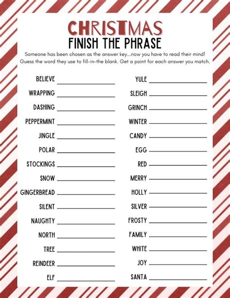 Christmas Finish The Phrases Free Printable Activity Great Christmas