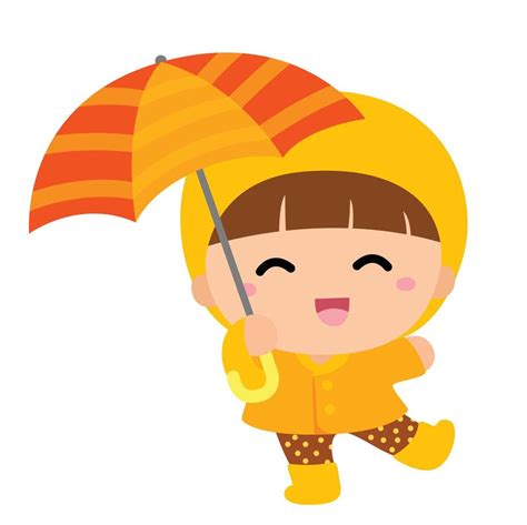 Cute Kids Playing at Rainy Day Illustration Vector Clipart 15694557 ...