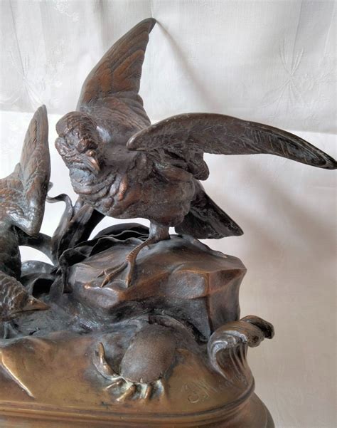 Proantic Sculpture En Bronze Oiseaux Au Crabe Par Jules Moigniez F