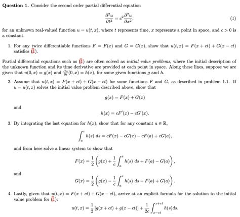 Solved Question 1 Consider The Second Order Partial