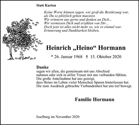 Traueranzeigen Von Heinrich Hormann Trauer In Nrw De