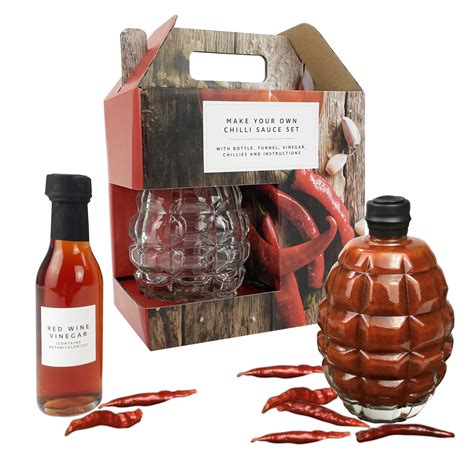 DIY Hot Sauce Gift Set Chilli Sauce Making Kit With Glass Grenade Bottle Unique Cooking Gift