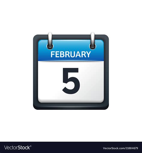 February 5 calendar icon flat Royalty Free Vector Image