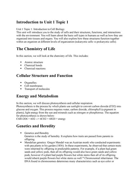 Topic Class Notes Introduction To Unit Topic Unit Topic