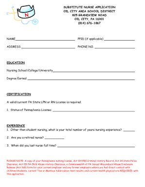 Fillable Online Substitute Teacher School Nurse Application Fax Email