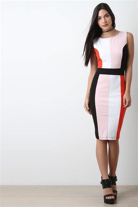 Color Block Bodycon Midi Dress Urbanog Midi Dress Bodycon Dresses