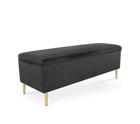 Banquette Coffre Iris Velours Noir Pieds Or Banc Bout De Lit But