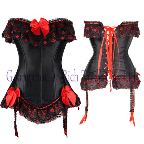 X Sexy Bowknots Plastic Boned Bustier Lace Up Bustier Red Corset Dress Basque Women Girl Plus