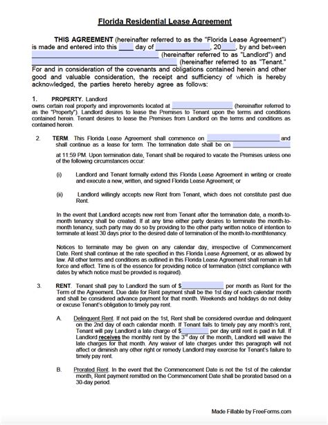 Free Florida Standard Residential Lease Agreement Template Pdf Word