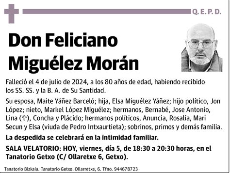 Feliciano Migu Lez Mor N Esquela El Correo