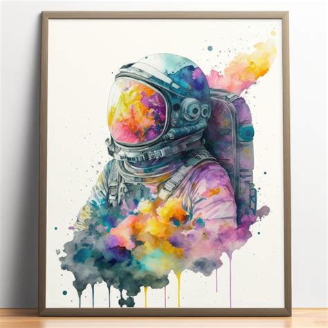 Arte Abstracto De Astronauta En Traje Espacial Acuarela Pintura Fondo