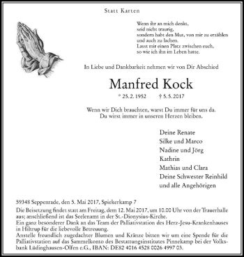 Traueranzeigen Von Manfred Kock Trauer Ms