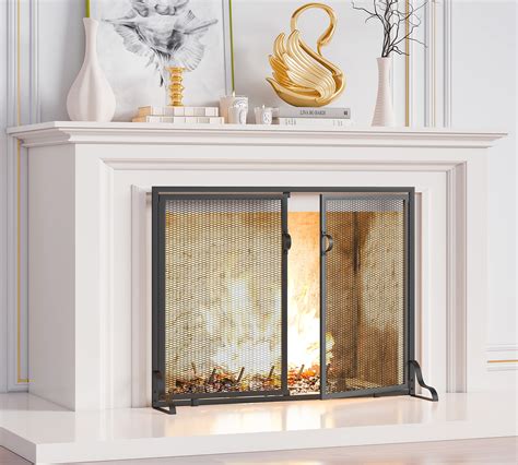 Buy Kingson 37 8x30 7 In Flat Fireplace Screen With Doors 2 Pannel Handcrafted Solid Wrought