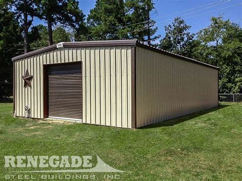 Tan Metal Building With Dark Brown Trim And Door Workshop Metal