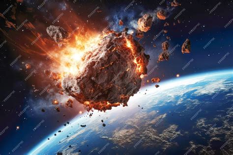 Premium Ai Image An Asteroid Crashes Into Earth In A Blaze Of Fiery