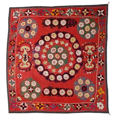 Central Asian Suzani Textile Embroidered Cotton And Silk Bed Cover