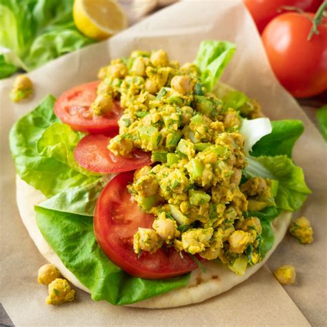 Mealime Curried Chickpea Salad Flatbread Wrap With Lettuce Tomato And Dill