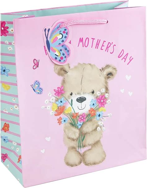 Eurowrap Cute Bear With Flowers Happy Mothers Day T Bag With T