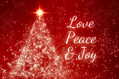 Love Peace And Joy Text On Red Background With Shining Star Like Pine